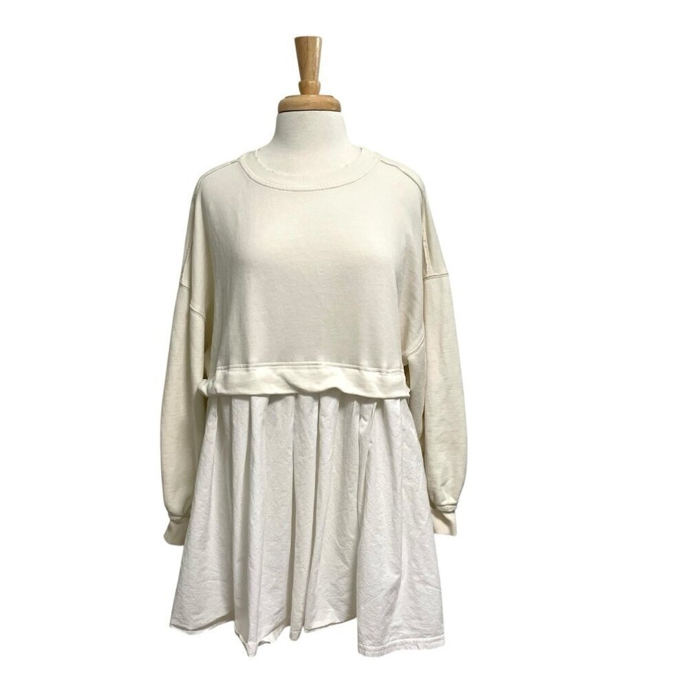 Free People Oversized Distressed Sweatshirt Dress Tunic Ivory size Small